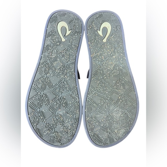 Olukai Women Puawe Navy Flip Flops with Floral Design Sandals Flat Sz 6 - Picture 2 of 5